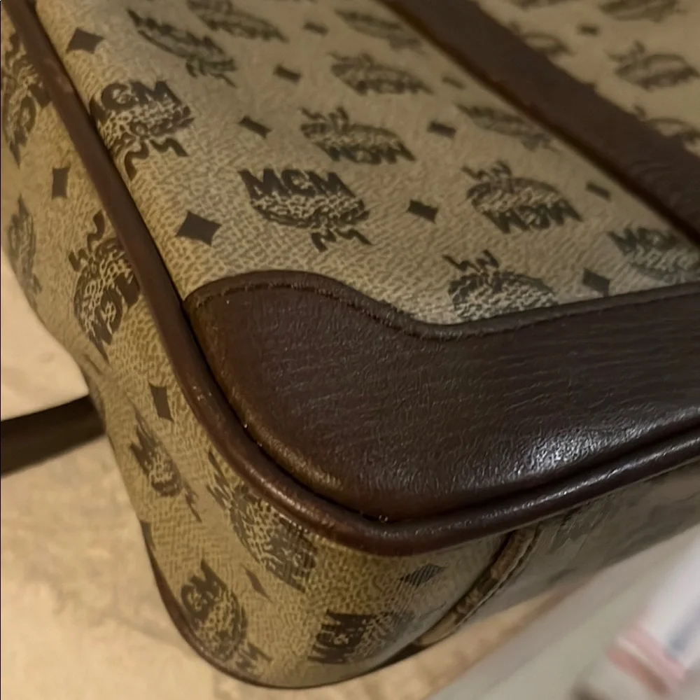 MCM Brown Leather Trim Monogram Briefcase